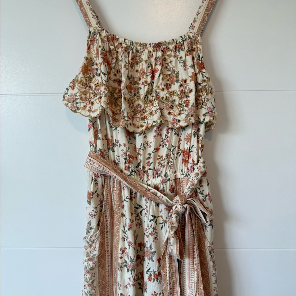 American Eagle Outfitters Tan and White Spaghetti Strap Maxi Sundress